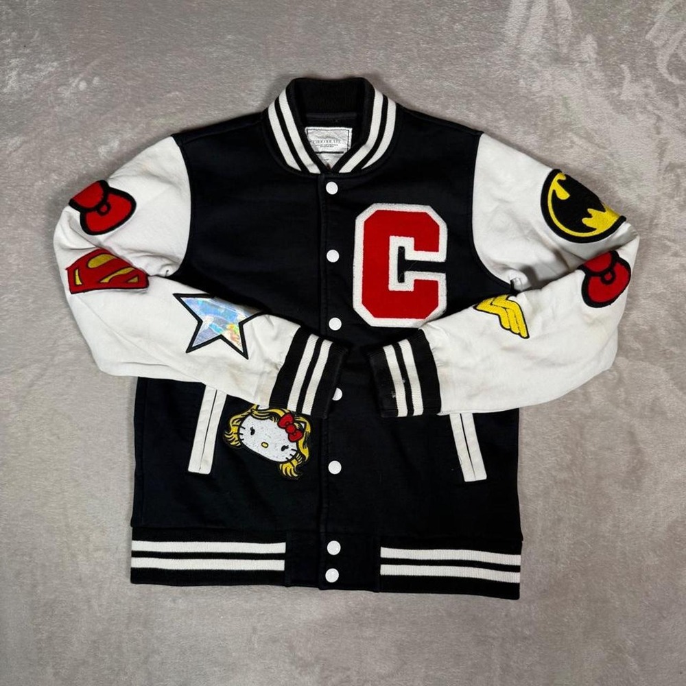 CHOCOOLATE x Hello Kitty x DC Comics Varsity Jacket Black White Small RARE